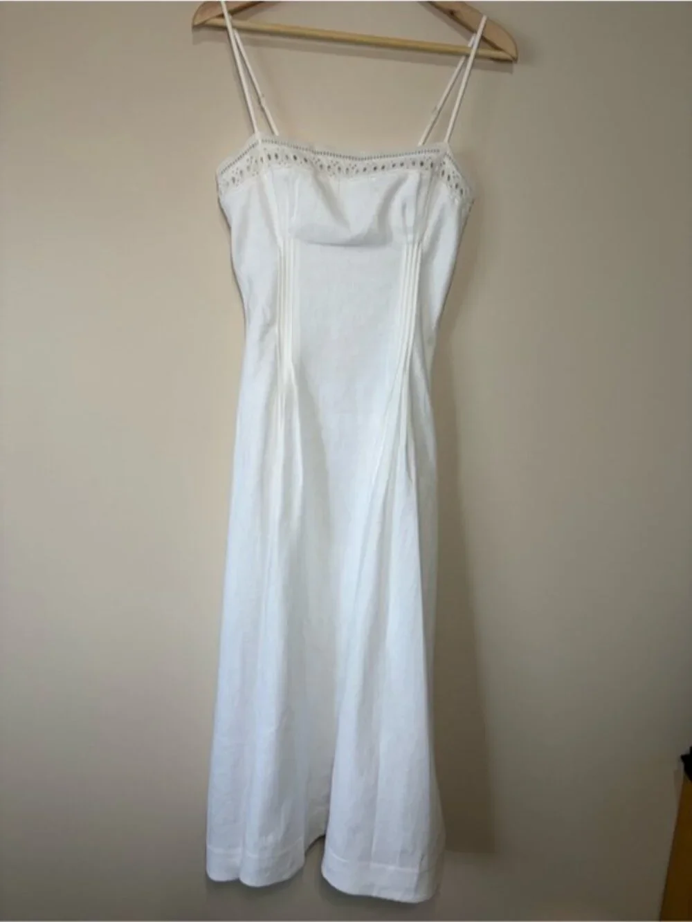 NEW Reformation Pomona Linen Lace Trim Midi Dress White | US 6 UK 10 - Picture 6 of 13